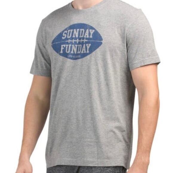 LIFE IS GOOD • Sunday Funday Football Long Sleeve Gray + Blue Tee Shirt - Picture 1 of 7